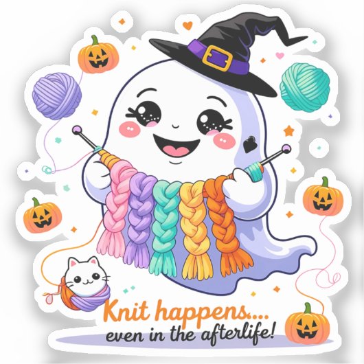 Kawaii Ghost Breien Sticker - Schattigee Halloween (Voorkant)