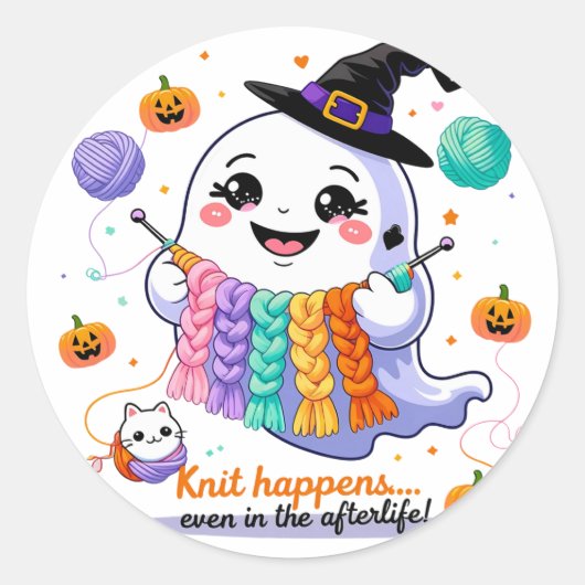 Kawaii Ghost Breien Sticker - Schattigee Halloween (Voorkant)