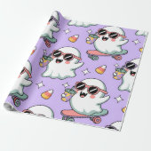 Kawaii Ghost Bubble Tea Pattern – Schattigee paste Cadeaupapier (Uitgerold)
