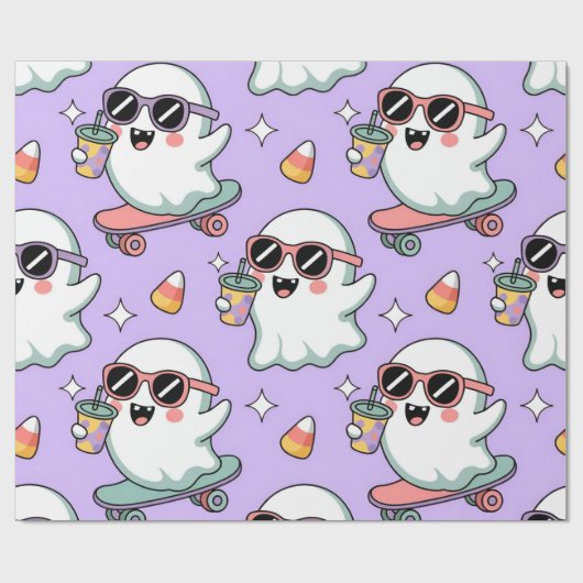 Kawaii Ghost Bubble Tea Pattern – Schattigee paste Cadeaupapier (Vlak)