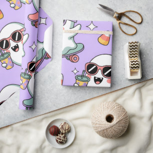 Kawaii Ghost Bubble Tea Pattern – Schattigee paste Cadeaupapier