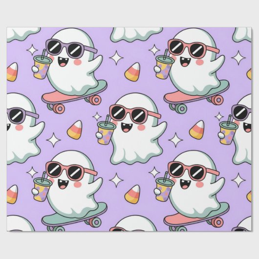 Kawaii Ghost Bubble Tea Pattern – Schattigee paste Cadeaupapier (Vlak)