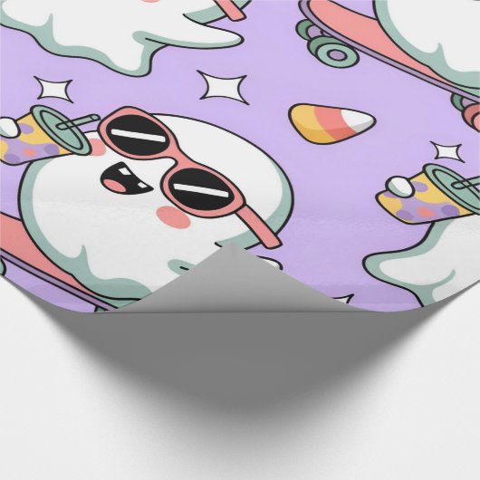Kawaii Ghost Bubble Tea Pattern – Schattigee paste Cadeaupapier (Hoek)