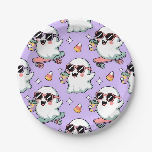 Kawaii Ghost Bubble Tea Pattern – Schattigee paste Papieren Bordje (Voorkant)