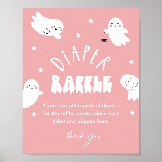 Kawaii Ghost Diaper Raffle Baby shower Spel Sign Poster (Voorkant)