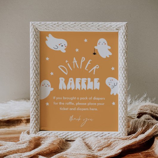 Kawaii Ghost Diaper Raffle Baby shower Spel Sign Poster