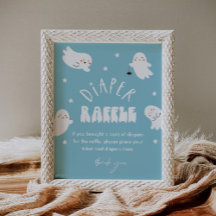 Kawaii Ghost Diaper Raffle Baby shower Spel Sign