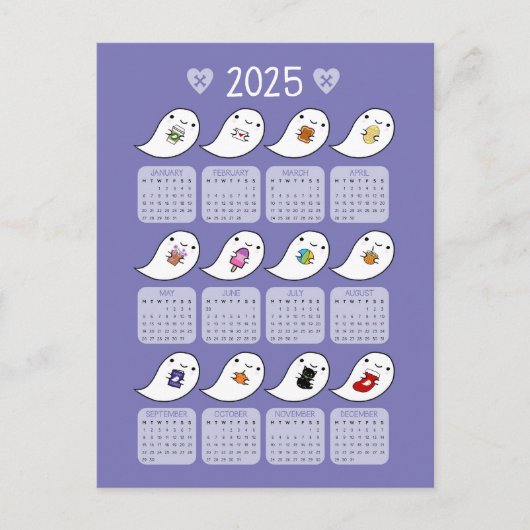 Kawaii Ghost Favorieten 2025 Kalender Briefkaart (Voorkant)