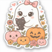 Kawaii Ghost Halloween Black Cat Pumpkin Herfst Sp Sticker (Voorkant)