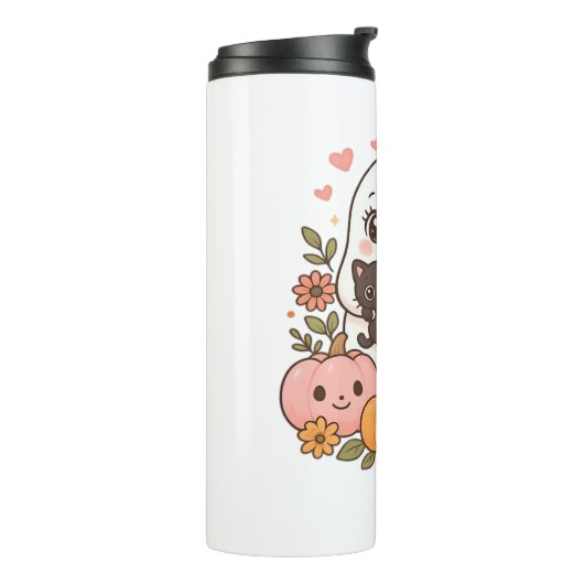 Kawaii Ghost Halloween Black Cat Pumpkin Herfst Sp Thermosbeker (Gedraaid links)