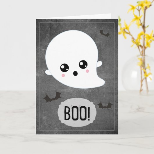 Kawaii Ghost Halloween Kaart (Gele Bloem)