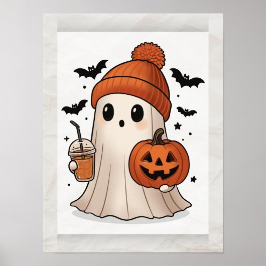 Kawaii Ghost Halloween Poster – Cute  Wall Art (Voorkant)