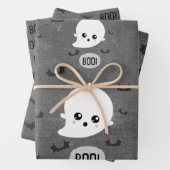 Kawaii Ghost Halloween Wrapping Paper (In situ)