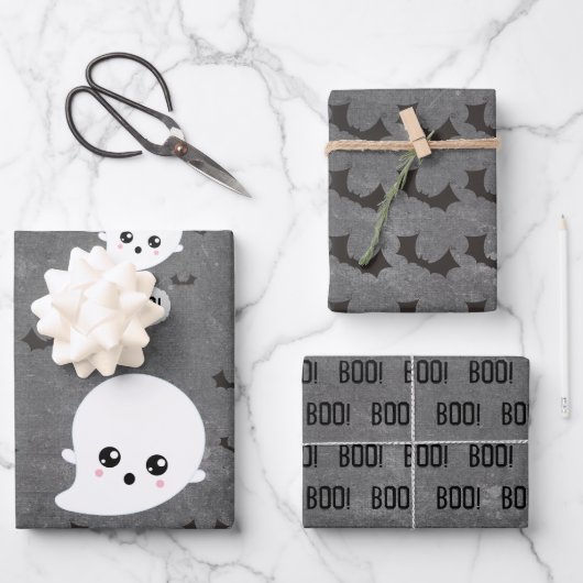 Kawaii Ghost Halloween Wrapping Paper (Voorkant)