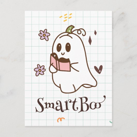 Kawaii Ghost Het lezen van een boek, leuke spookac Briefkaart (Voorkant)