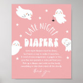 Kawaii Ghost Late Night Luiers Baby shower teken Poster (Voorkant)