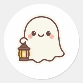 Kawaii Ghost met Lantaarn – Schattige Spirit Desig Ronde Sticker