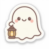 Kawaii Ghost met Lantaarn – Schattige Spirit Desig Sticker (Voorkant)