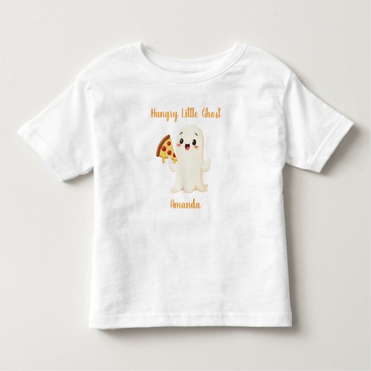 Kawaii Ghost met pizza. Halloween. Gepersonaliseer Kinder Shirts (Voorkant)