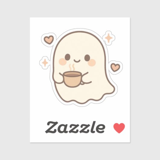 Kawaii Ghost met Tea Cup Sticker (Vel)