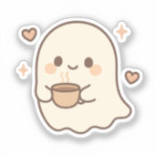 Kawaii Ghost met Tea Cup Sticker (Voorkant)