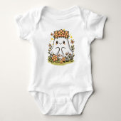 Kawaii Ghost omgeven door bloemen Romper (Voorkant)