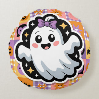 Kawaii Ghost Patchwork Sticker Sierkussen Rond Kussen