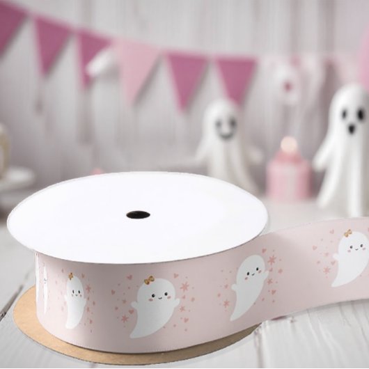 Kawaii Ghost Pink Halloween Satijnen Lint