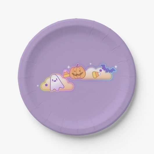 Kawaii Ghost, Pumpkin & Bat Halloween Paper Plate Papieren Bordje (Voorkant)