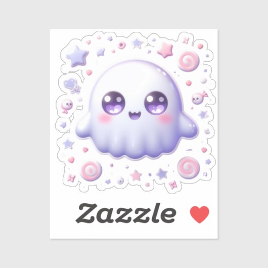 Kawaii Ghost Vinyl Sticker – Schattigee pastel Hal (Vel)