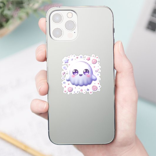 Kawaii Ghost Vinyl Sticker – Schattigee pastel Hal (Telefoon)