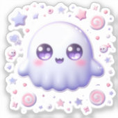 Kawaii Ghost Vinyl Sticker – Schattigee pastel Hal (Voorkant)