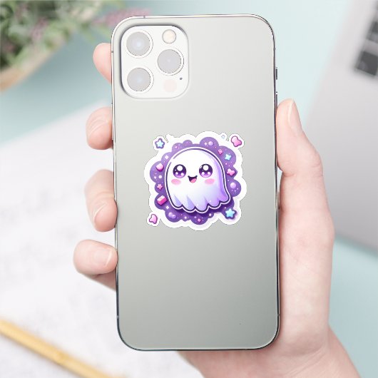Kawaii Ghost Vinyl Sticker – Schattigee pastel Hal (Telefoon)