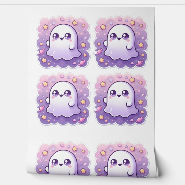 Kawaii Ghost Wallpaper Schattige Pastel Halloween Behang (Afrollen)