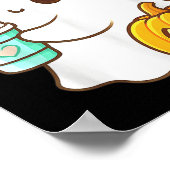 Kawaii Ghost With Pumpkin Coffee Cozy Halloween Au Poster (Hoek)