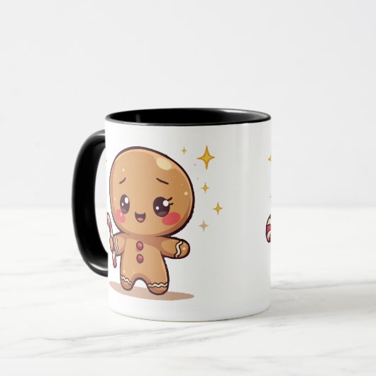Kawaii Gingerbread Man Cute Christmas Coffee Mug Mok (Voorkant links)