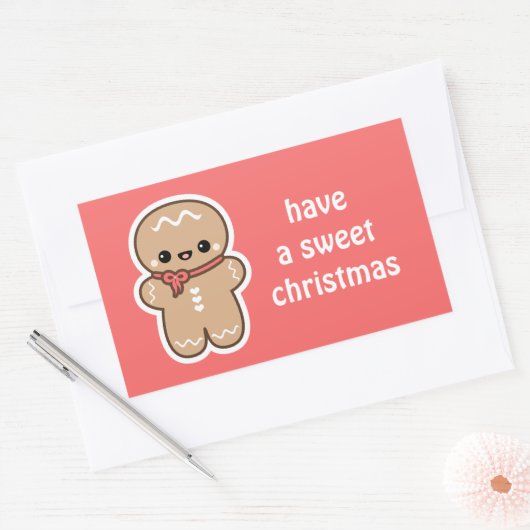 Kawaii Gingerbread Man Kerstmis Rechthoekige Sticker (Envelop)