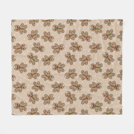 Kawaii Gingerbread Man Pattern Fleece Deken (Voorkant (Horizontaal))