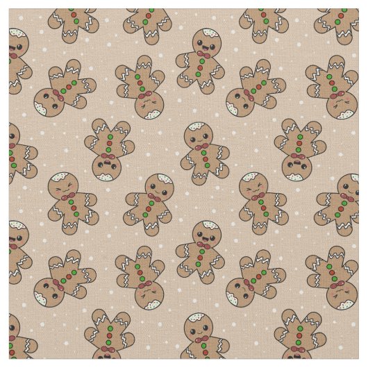Kawaii Gingerbread Man Pattern Stof (Close Up)