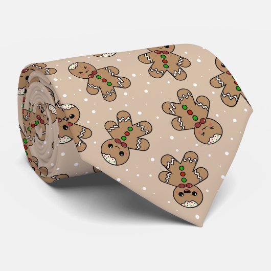 Kawaii Gingerbread Man Pattern Stropdas (Opgerold)