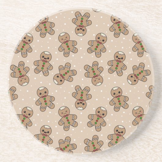 Kawaii Gingerbread Man Pattern Zandsteen Onderzetter (Voorkant)