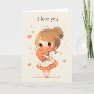 Kawaii Girl Anime Ik hou van je Feestdagen Kaart