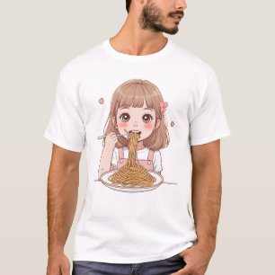 Kawaii Girl Eten Spaghetti - Schattigee Pasta Love T-shirt