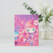 Kawaii Girl met Cute Bunnies Briefkaart (Staand voorkant)