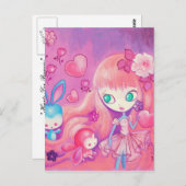 Kawaii Girl met Cute Bunnies Briefkaart (Voorkant / Achterkant)