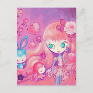 Kawaii Girl met Cute Bunnies Briefkaart