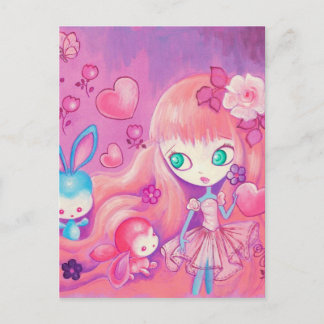 Kawaii Girl met Cute Bunnies Briefkaart