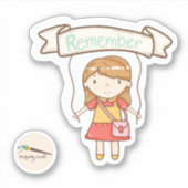 Kawaii Girl met Herinner Plaque Scrapbooking Sticker (Voorkant)