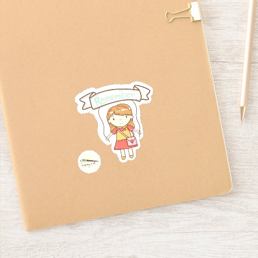 Kawaii Girl met Herinner Plaque Scrapbooking Sticker (Notitieboek)