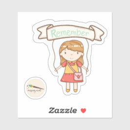 Kawaii Girl met Herinner Plaque Scrapbooking Sticker